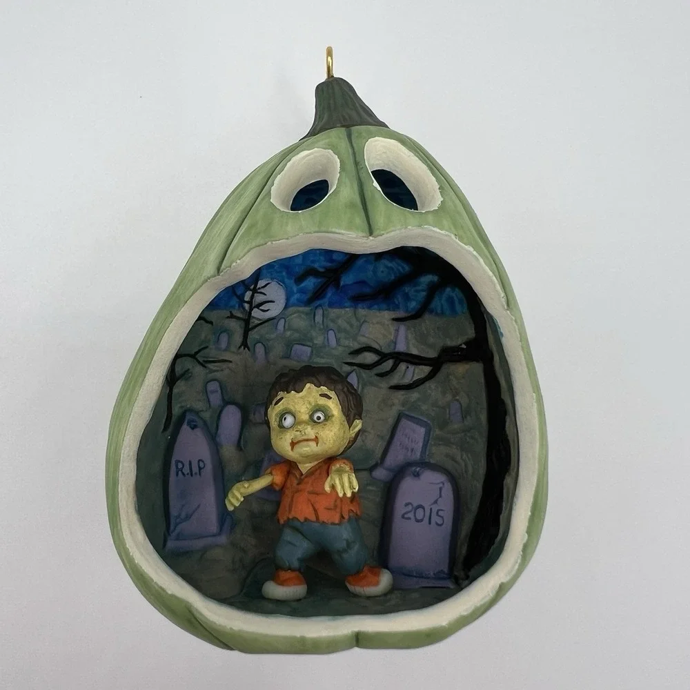 Hallmark Zombie Ornament 3rd in Happy Halloween Series 2015 Green Pumpkin